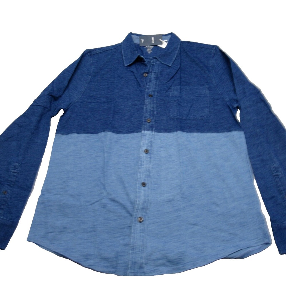 J Crew Shirt Men Large Blue Indigo-Dyed Colorblock Long Sleeve Harbor Casual NEW